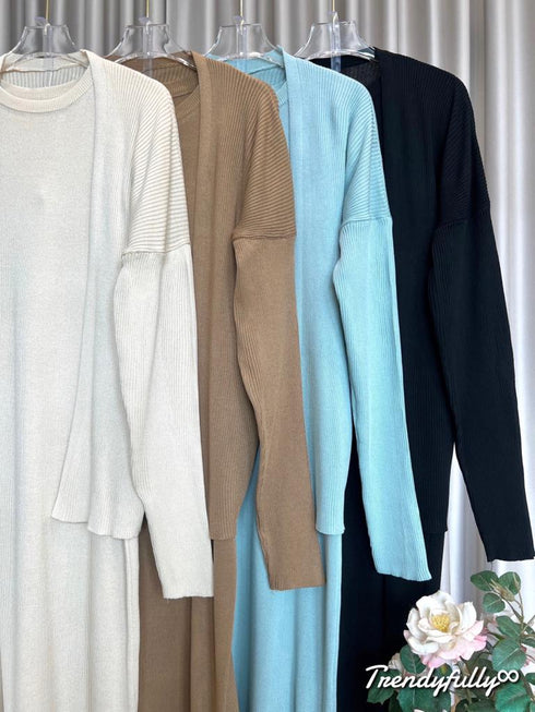 Casual Knitted Wear Dresses With Sweater Set